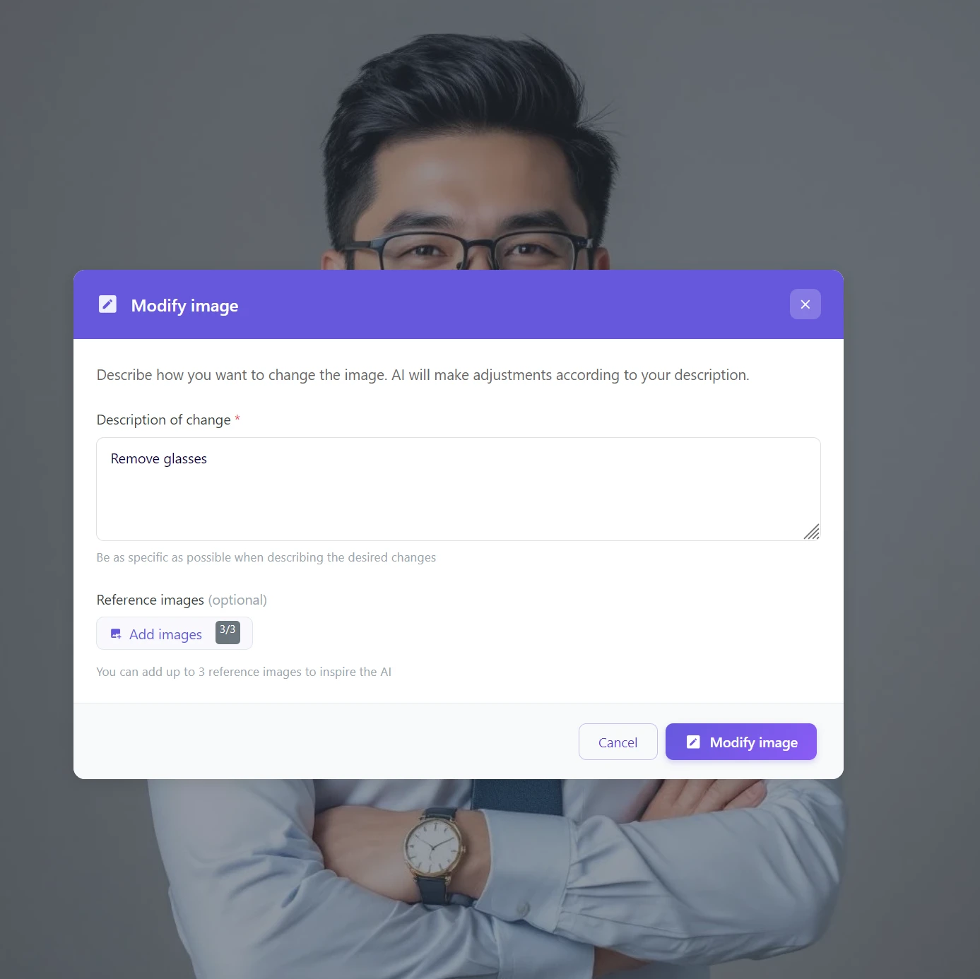 Dialogové okno pro zadání textového příkazu k úpravě fotky