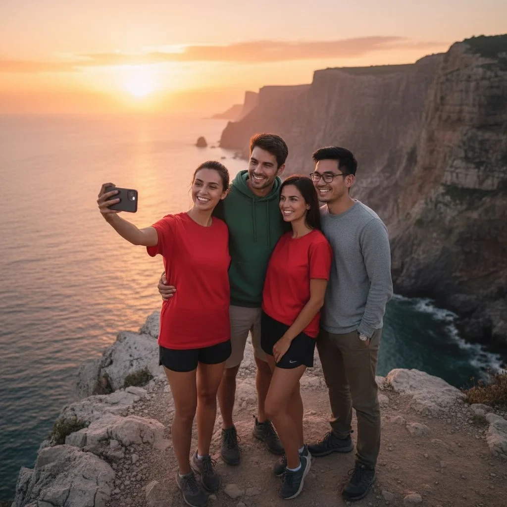 Čtveřice lidí na stejném místě – AI přidala dvě osoby z referenčních fotek