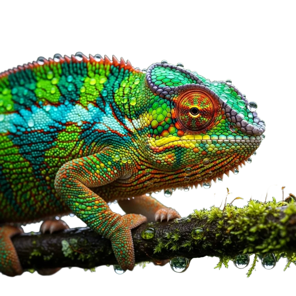 Precizní AI výřez chameleona na průhledném pozadí se zachováním jemných detailů