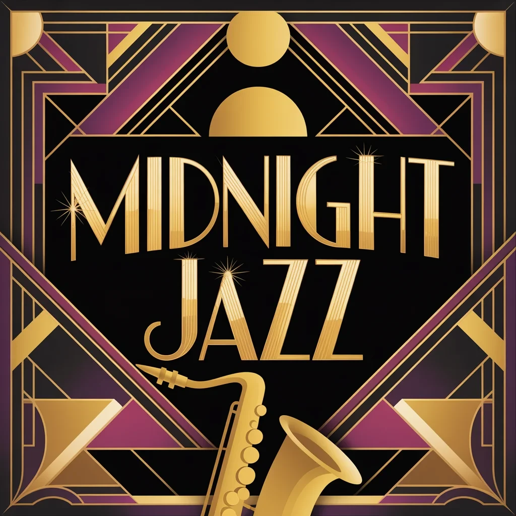 Art deco plakát s nápisem Midnight Jazz před odstraněním textu
