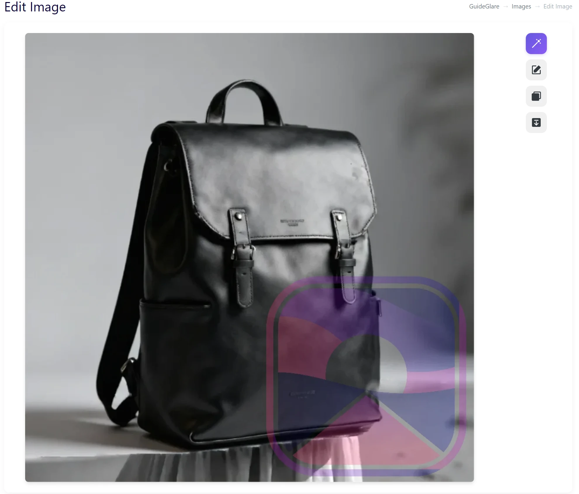 Produktová fotka batohu s vodoznakem přes celý obrázek