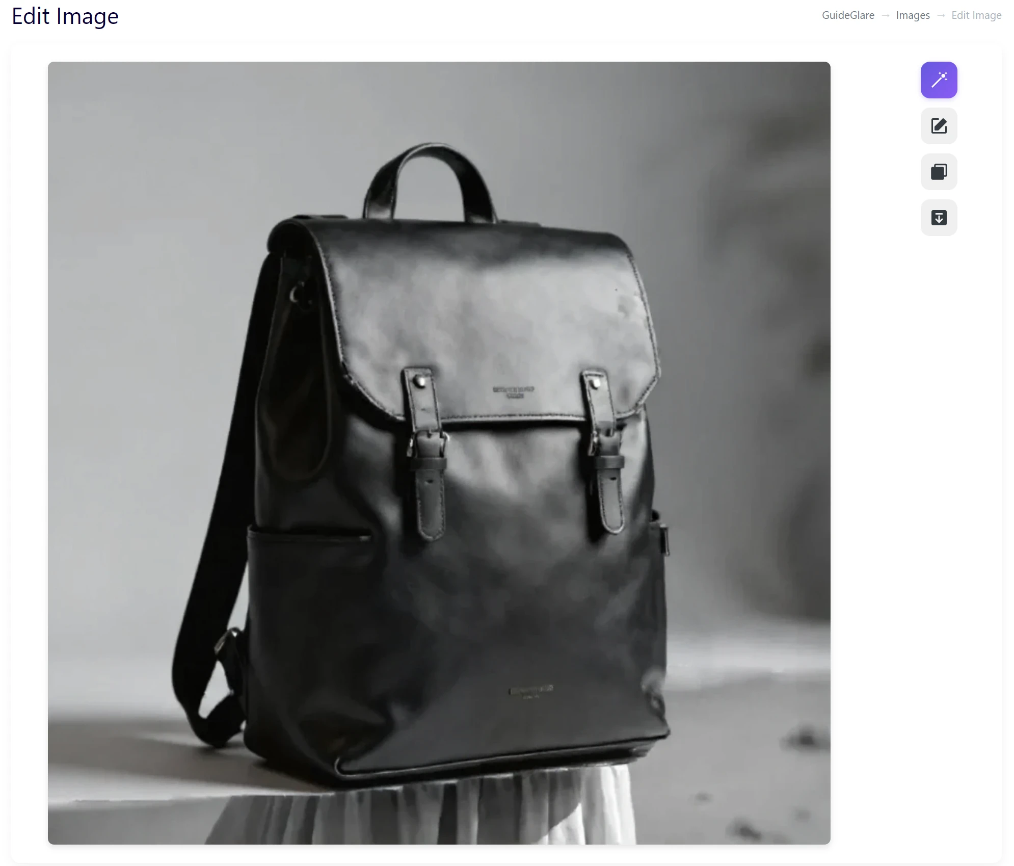 Čistá produktová fotka batohu po odstranění vodoznaku pomocí AI