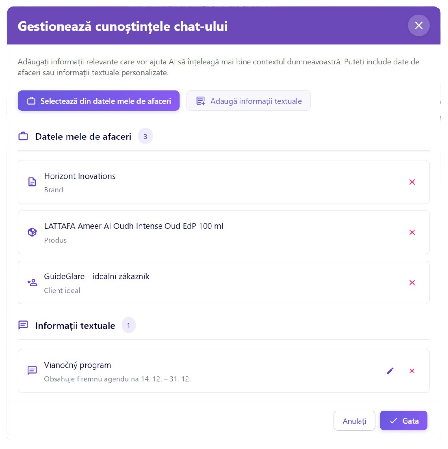 Conectarea propriilor date în chat-ul AI