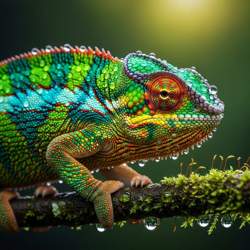 Detail of a chameleon generated by artificial intelligence