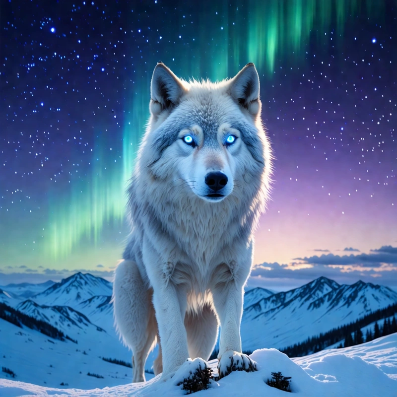 AI image of a wolf with aurora borealis