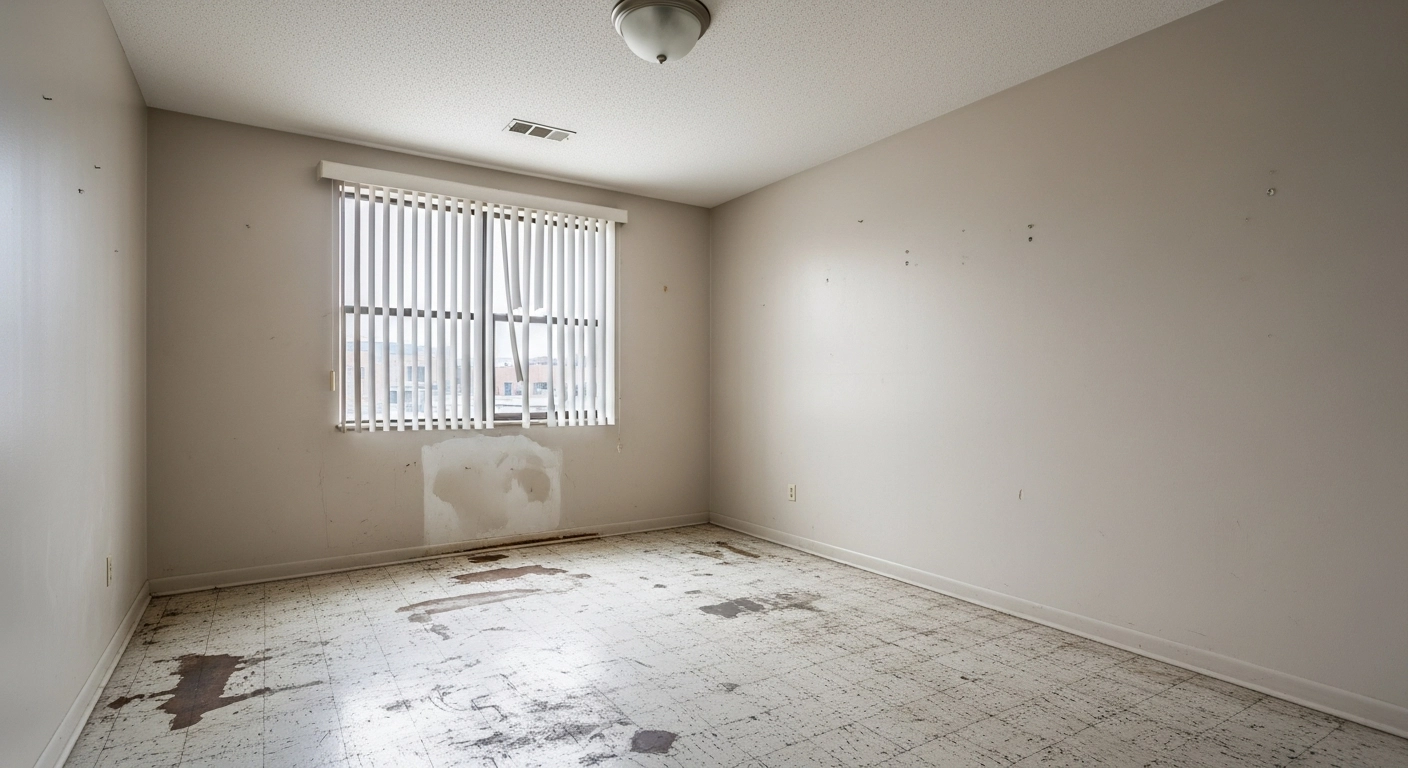 Birou de acasă vechi și gol înainte de home staging virtual